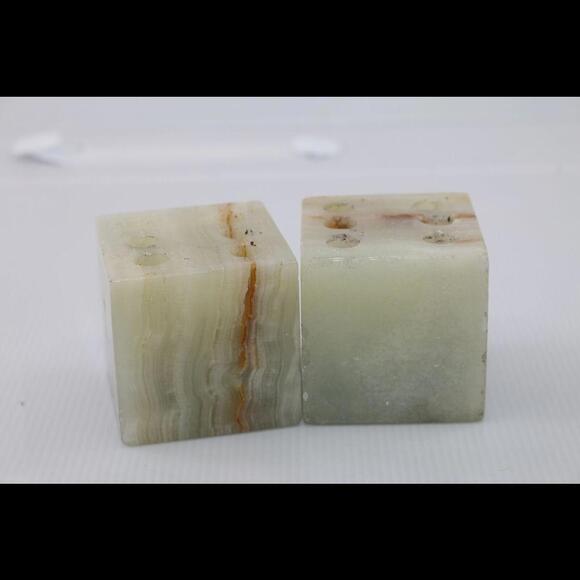 Vintage Carved Onyx Agate Stone Dice Paperweight Pen Pencil Holder Desk - Picture 1 of 8